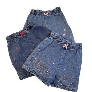 Lot of 3 Toddler Girls 4T Denim Shorts Sonoma Santa Fe Embroidered Vintage Cute!
